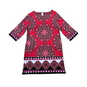 CHICO'S Dress, size 3; XL/2XL, drop waist colorful shift dress; 3/4 sleeves